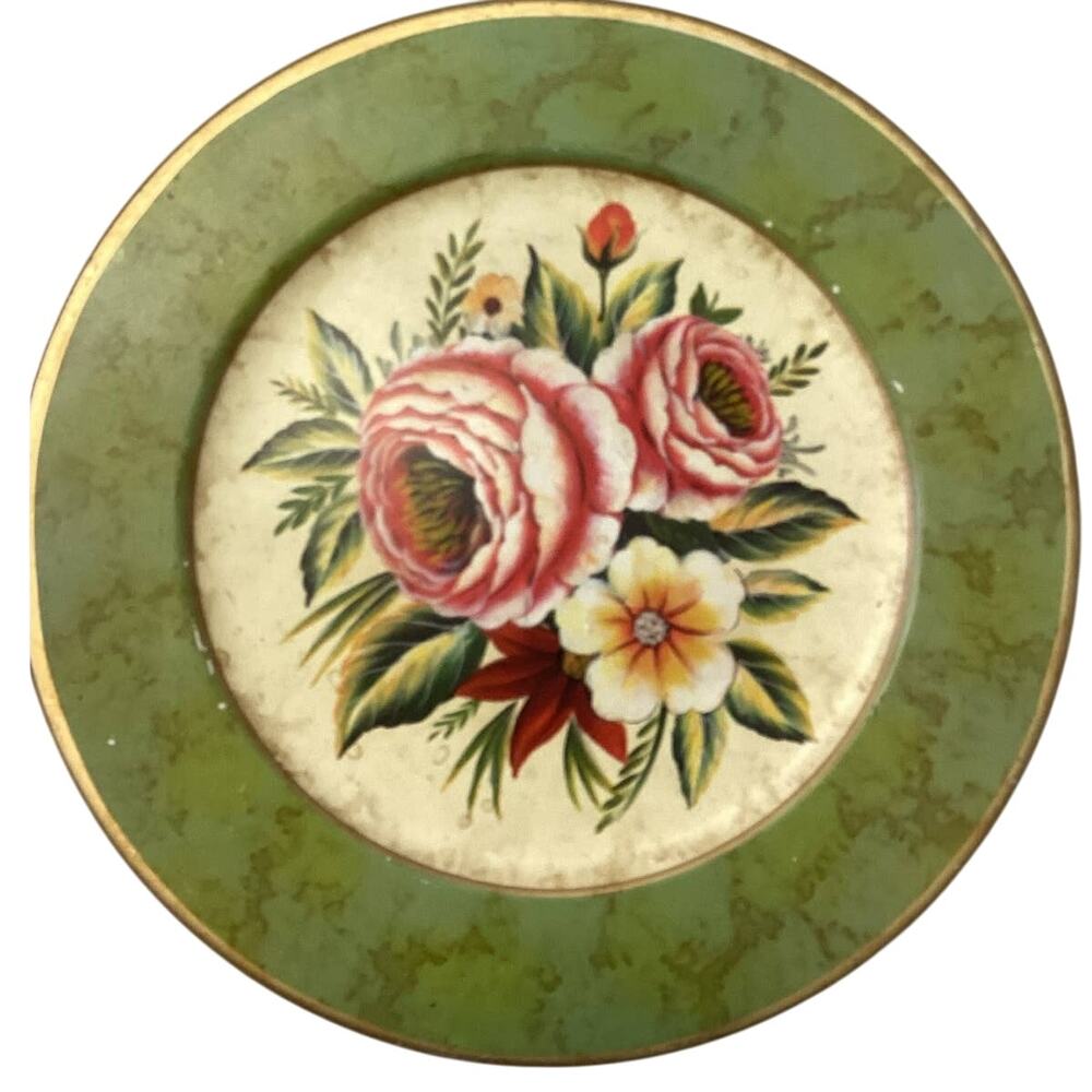 Huntington Collectible Roses Floral Leaves Gold Rim Decorative Ceramic Plate